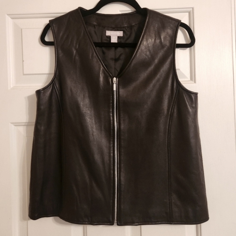 Nordstrom Genuine Black Leather Sleeveless Jacket